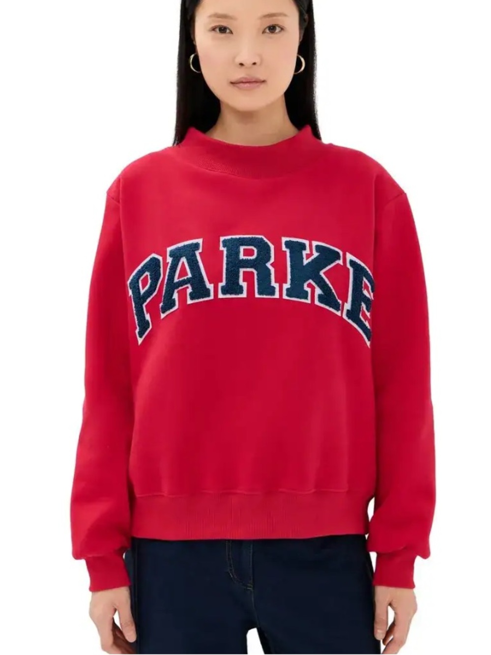 PARKE Red Varsity Mock Neck Sweatshirt Navy Blue Logo Size S/M